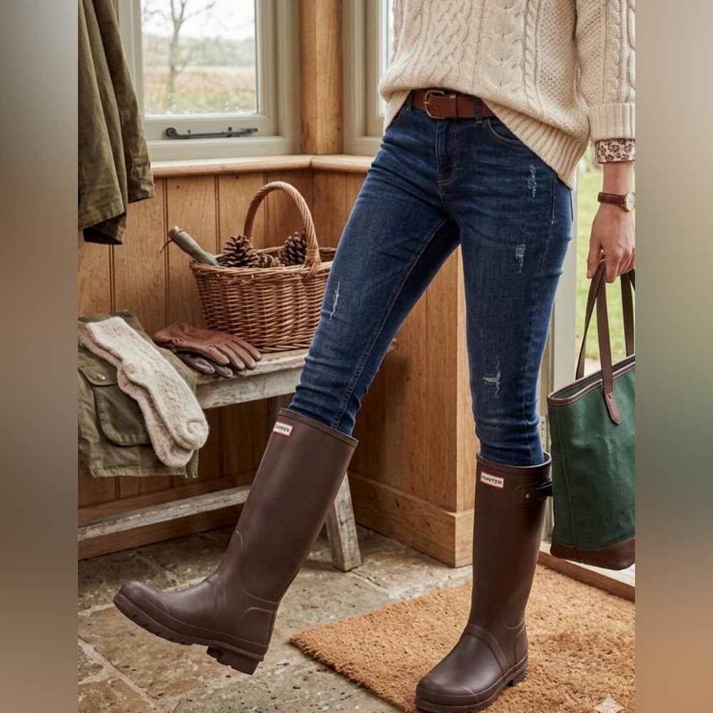 Hunter Original Tall Wellies in Cocoa Gloss Brown Chocolate 6M 7F UK5 EU38 NEW!